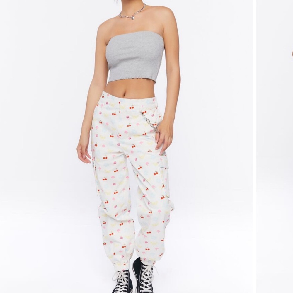 Spring Fruit Print Cargo Joggers